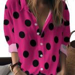 New Autumn Women's Long Sleeved Shirt with Black Polka Dot Print Pattern on a Red Background, Machine Washable Women's Top, Fashionable and Popular Lapel Shirt.