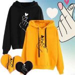 Women Hoodies Casual Kpop Finger Heart Love Pattern Hooded Sweatshirts Fashion Drawstring Long Sleeve.