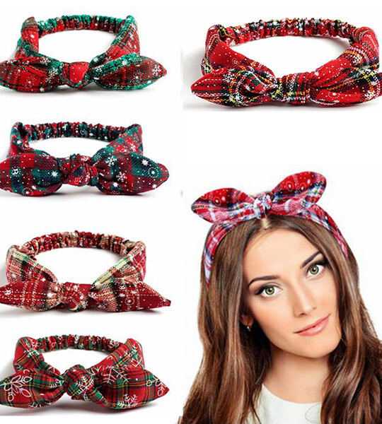 Christmas Headband Snowflake Merry Christmas Decoration Grid Hair Accessories Woman Xmas Gifts