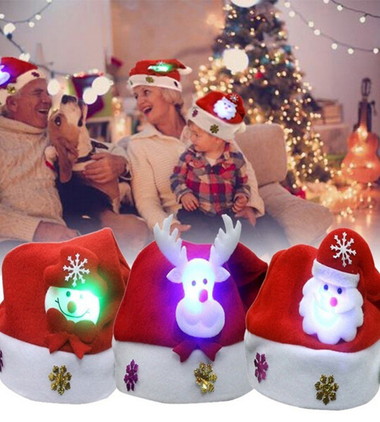 LED flashing christmas santa hats For Kids Adult christmas party.