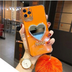 Love Heart Mirror Hairball Phone Case For Iphone 13 12 11 Pro Max 7 Plus X XR Fashion Glitter Soft Silicone Cover.