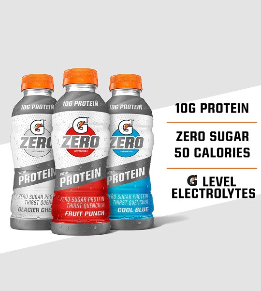 Gatorade Zero With Protein, 10g Whey Protein Isolate, Zero Sugar, Electrolytes, Cool Blue, 16.9 Fl Oz, 12 Pack