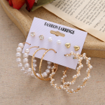 Pearl Tassel Earrings for Women Boho Geometric Heart Crystal Earrings Set