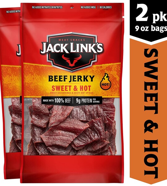 Jack Link’s Beef Jerky, Sweet & Hot, (2) 9 Oz Bags – Great Everyday Snack, 9g of Protein and 80 Calories, Made with Prem