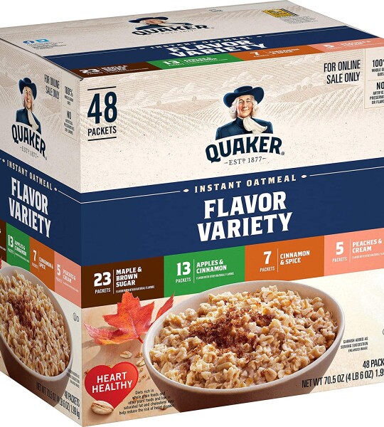 Quaker Instant Oatmeal, 4 Flavor Variety Pack, Individual Packets, 48 Count