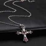 Purple Pink Crystal Religious Gothic Cross Pendant Necklace For Women