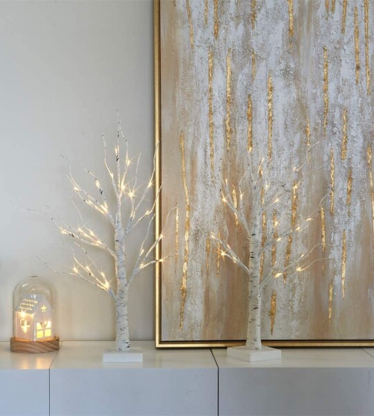Set of 2 2FT 24LT Birch Tree Battery Powered Warm White LED for Home Decoration, Wedding