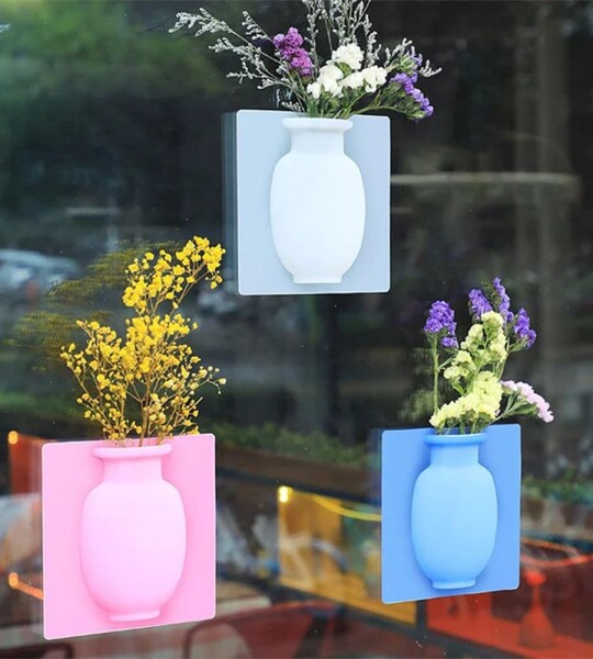 Removable Silicone Flower Vase Magic Silicone Vase Sticker  Rubber Silicone Floret Pots Bottle for Glass