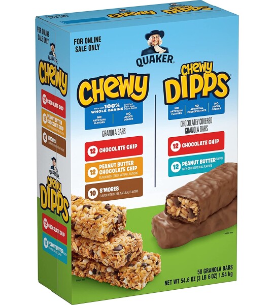 Quaker Chewy Granola Bars, Chewy & Dipps Variety Pack, (58 Bars)