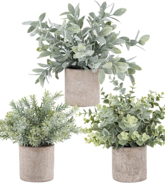 Mini Potted Fake Plants Artificial Plastic Eucalyptus Plants for Home Office Desk Room Decoration