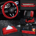 Steering Wheel Cover Crystal Car Mount Holder Keychain Tissue Box Deco