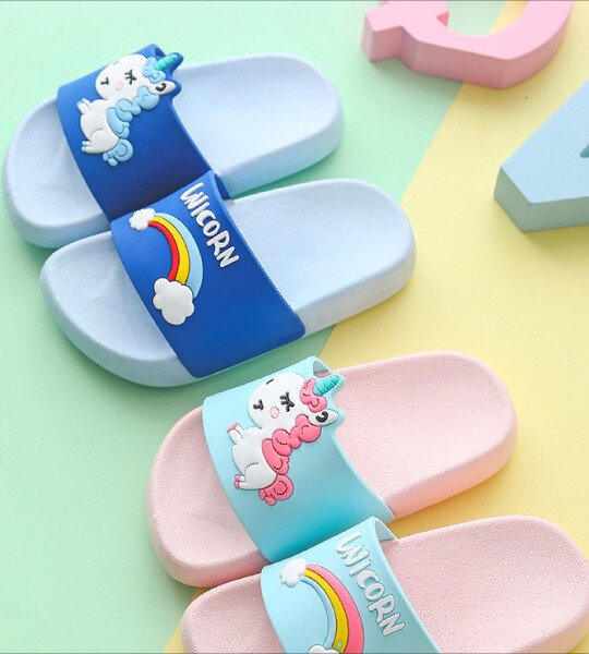 Rainbow Unicorn Toddler Soft Indoor Slippers Sandals for Boys & Girls