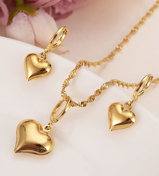 14 k Yellow Solid Gold Necklaces earrings Women girls party jewelry sets gifts