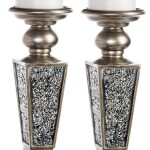 Schonwerk Pillar Candle Holder Set of 2- Crackled Mosaic Design- Home Coffee Table Decor Decorations