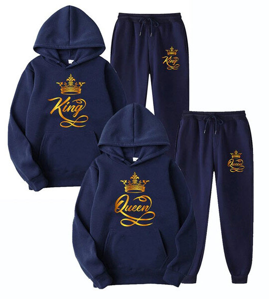 KING or QUEEN Brand Suit Print Hooded Suit new Couple Design Streetwear Hoodie and Pants.
