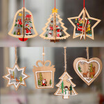 Wooden Hanging Pendants Star Xmas Tree Bell Christmas Decorations for Home Navidad.