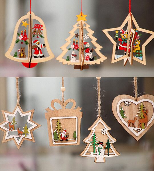 Wooden Hanging Pendants Star Xmas Tree Bell Christmas Decorations for Home Navidad.