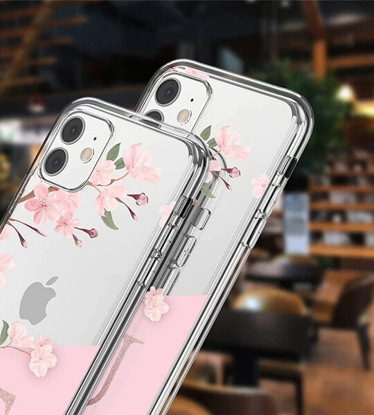 A To Z Pink Flowers Phone Case For iPhone 12 11 Pro Max XS Max 7 8 Plus X XR Alphabet Transparent Soft Cover.