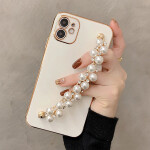 iPhone 12 13 Pro Max Case 6D Plating Pearl Chain Phone Case For iPhone 11 Pro Max XR XS Max 7 8 Plus X Wrist  Band cover