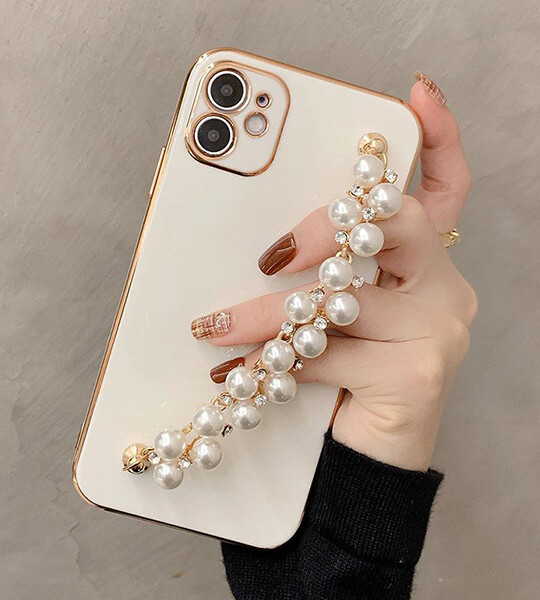 iPhone 12 13 Pro Max Case 6D Plating Pearl Chain Phone Case For iPhone 11 Pro Max XR XS Max 7 8 Plus X Wrist  Band cover