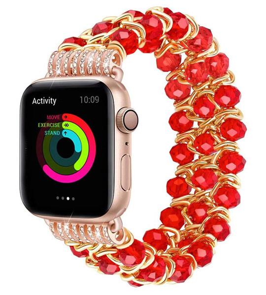 Apple Watch Bracelet 38mm 40mm 42mm 44mm Beads Iwatch SE 6 5 4 3 Band with Metal Chain Women Girl Elastic.