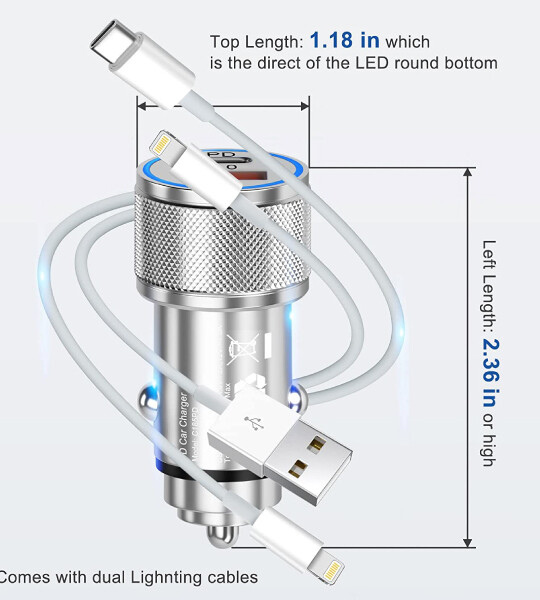 iPhone Fast Car Charger 38W Adapter with 2Pack x 3ft Lightning Cables