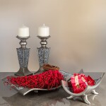Schonwerk Pillar Candle Holder Set of 2- Crackled Mosaic Design- Home Coffee Table Decor Decorations