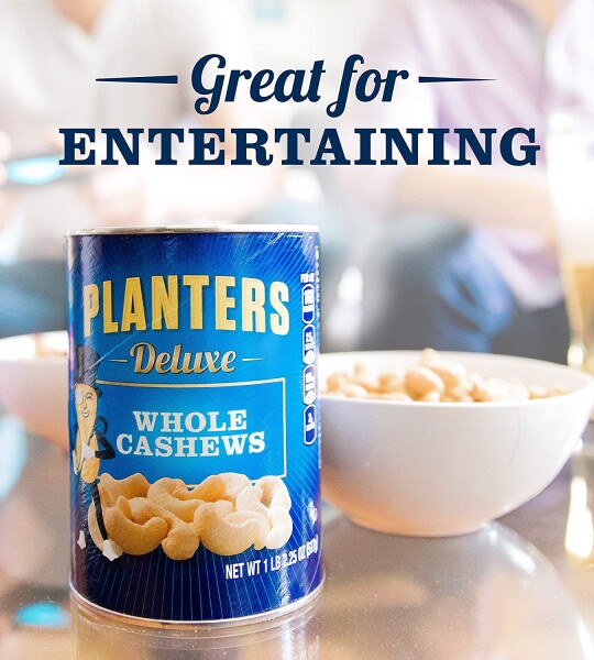 PLANTERS Deluxe Whole Cashews, 18.25 oz. Resealable Jar - Wholesome Snack Roasted in Peanut Oil with Sea Salt - Nutrient