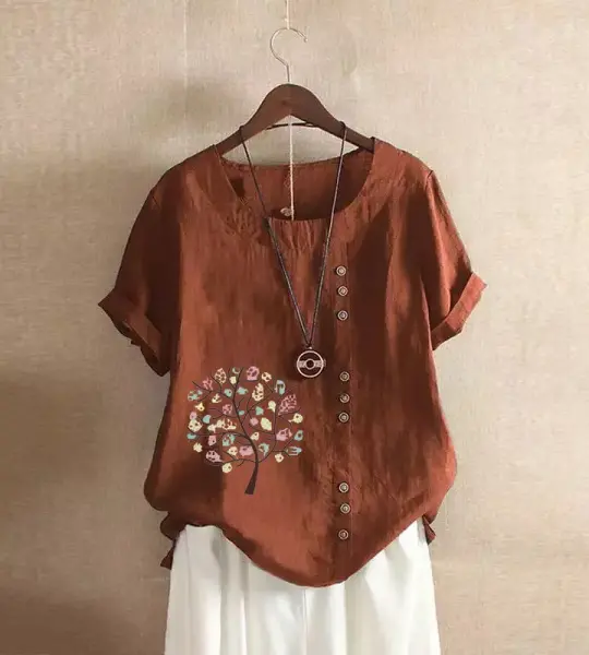 Women's Retro Plus Size Casual Loose Cotton-linen Shirt.