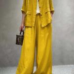 Solid Color Linen Suit Half Sleeve Shirt Casual Pants.