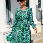Summer Printing Long Sleeve Big Hem Dress.