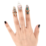 Rhinestone Fingernail Protective Fashion Jewelry Bowknot Crown Nail Ring For Women