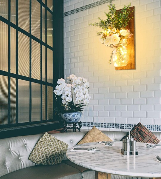 Rustic Wall Sconces Mason Jar Sconces Handmade Wall Art Hanging Design with Remote Control LED Fairy Lights and White Peony