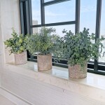 Mini Potted Artificial Eucalyptus Plants Plastic Fake Green Rosemary Plant