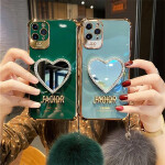 Love Heart Mirror Hairball Phone Case For Iphone 13 12 11 Pro Max 7 Plus X XR Fashion Glitter Soft Silicone Cover.