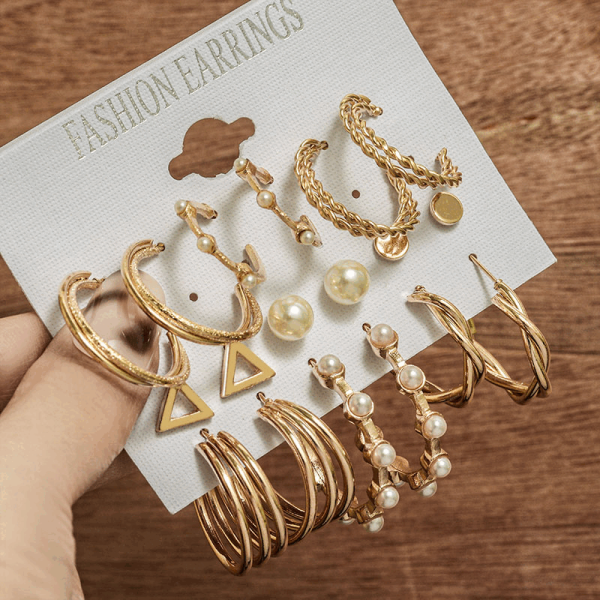 Vintage Gold Geometric Women's Earrings Set