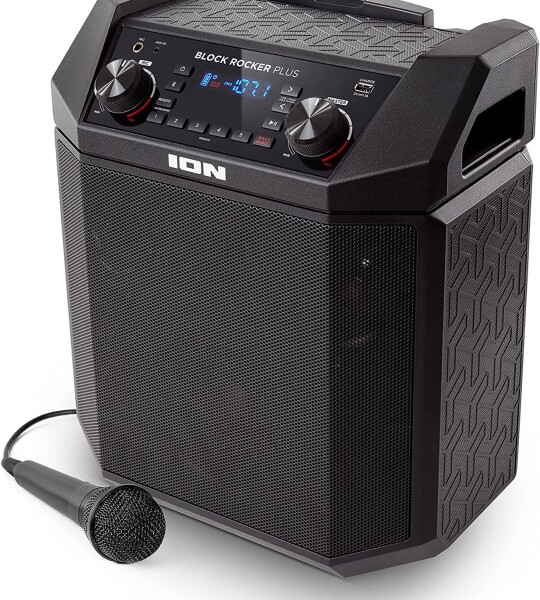 ION Audio Block Rocker Plus - Portable Bluetooth Speaker 100W W/Battery, Karaoke Microphone, AM FM Radio, Wheels & Teles
