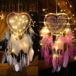 Heart Shape Pendant Feathers Handmade Night Light Wall Hanging Home Decor.