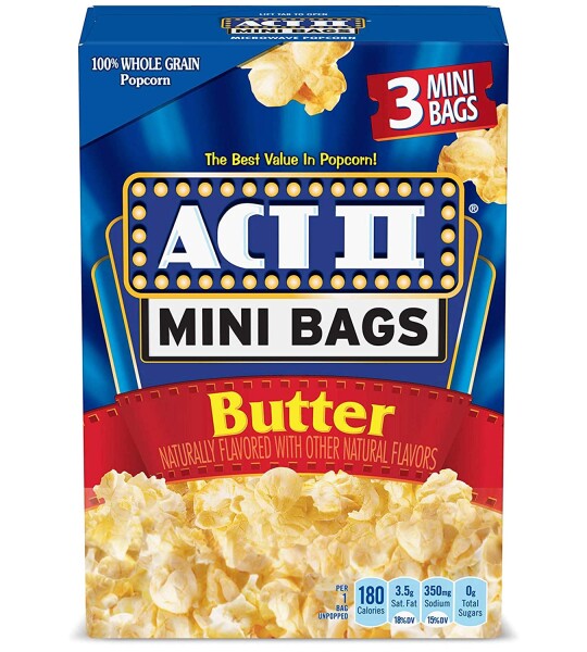 ACT II Butter Microwave Popcorn, 3-Count, 1.6-oz. Mini Bags (Pack of 12)