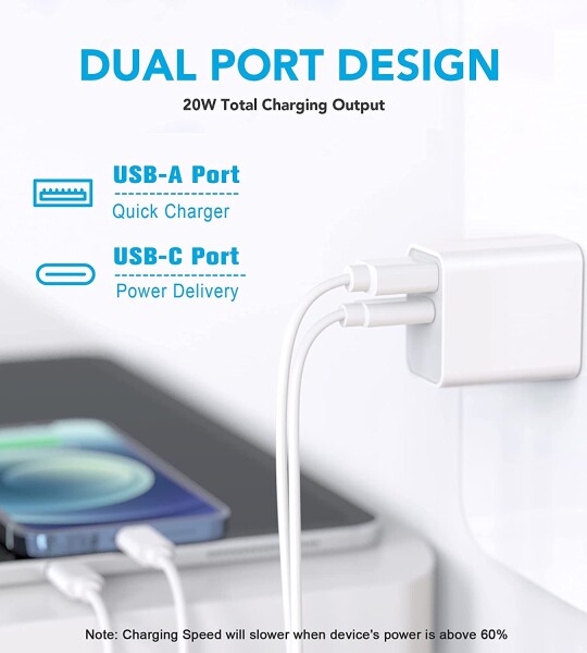 iPhone 13 12 Fast Charger, 2-Pack 20W USB C Wall Charger, Dual Port PD Power Delivery Fast Charge Block Plug for iPhone