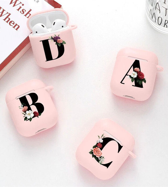 Airpods 2 1 Case Earphone Accessories For Air Pods 2 Cases Floral Initial Alphabet Letters Coque.