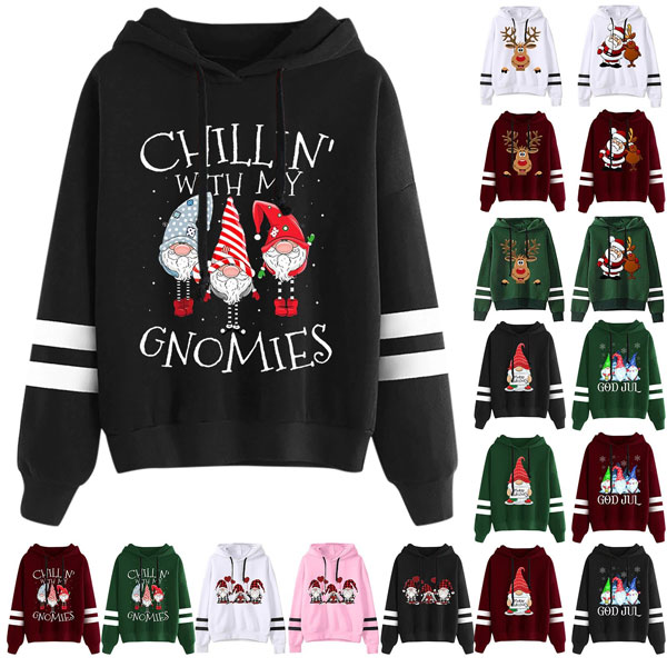 Hoodies Women Winter 2022 Chirstmas Gnome Print Long-sleeved Sweatshirt Casual Blouse Pullover.