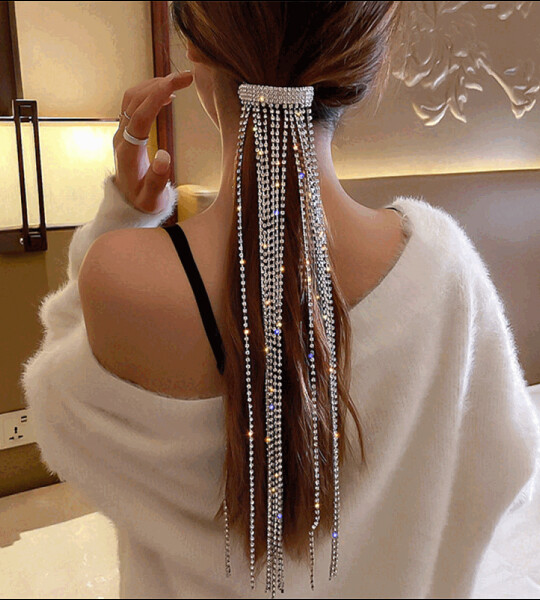 Rhinestone Hairpins for Women Long Tassel Crystal Hair Accessories Wedding Banquet Jewelry