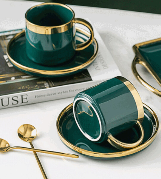 Ceramic Coffee Cups & Pot Set Breakfast Milk Tea Mugs With Tray Drinkware Dessert Fruit Plate Wedding Gift