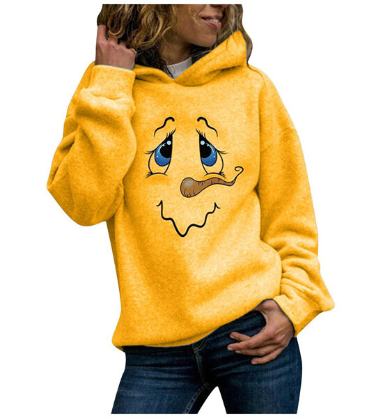 Women's Chirstmas Print Long-sleeved Sweatshirt Casual Loose Oversized Hooded Pullover tops Autumn Winter.