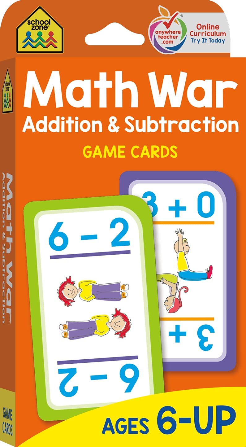 School Zone  Math War Addition & Subtraction Game Cards  Ages 6 and Up Kindergarten 1st Grade 2nd Grade Math Games