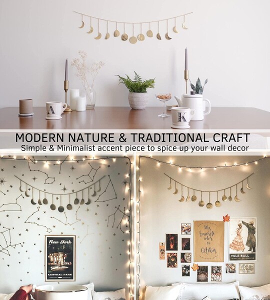 Moon Phase Wall Hanging Handmade Hammered Gold Metal  Home Decor for Bedroom