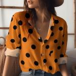 Spring And Autumn New Teenager'S Long Sleeve Shirt, with an Orange Background Covered in Black Dots And Two Irregular Black.