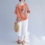 Korean Cotton Hemp Fat Mm Half Sleeve Top Summer.