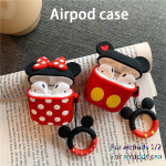 Airpods 1/2 apple bluetooth headset cute cartoon mickey minnie with lanyard silicone protective cover.